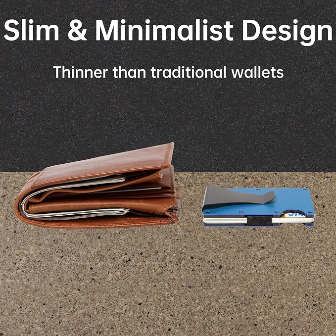 Slim Wallet for Men,RFID Blocking Minimalist Metal Wallet, Money Clip/Cash Holder, Front Pocket Aluminum Credit Card Holder, Ideal Gift for Men,Matte Blue - Image 3