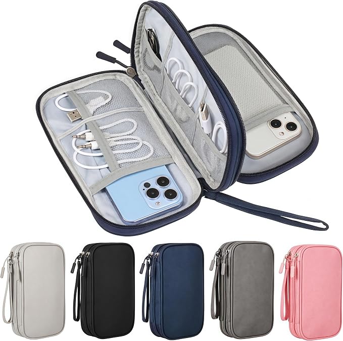 Electronic Organizer Travel Cable Accessories BagPouch Portable Waterproof Storage Bag Electronic Organizer Case for Cable, Mouse,USB Cable,Power Bank,Cord, Charger, Phone, Earphone (Dark Blue) - Image 2