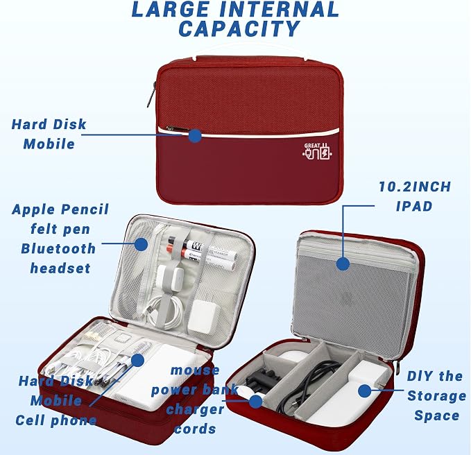 Electronics Organizer,Travel Cord Organizer Pouch,Cable Organizer Bags | Waterproof Electronic Accessories Storage Case for Cables, Cords, Charger, Phone (Three Layer-Winered) - Image 5