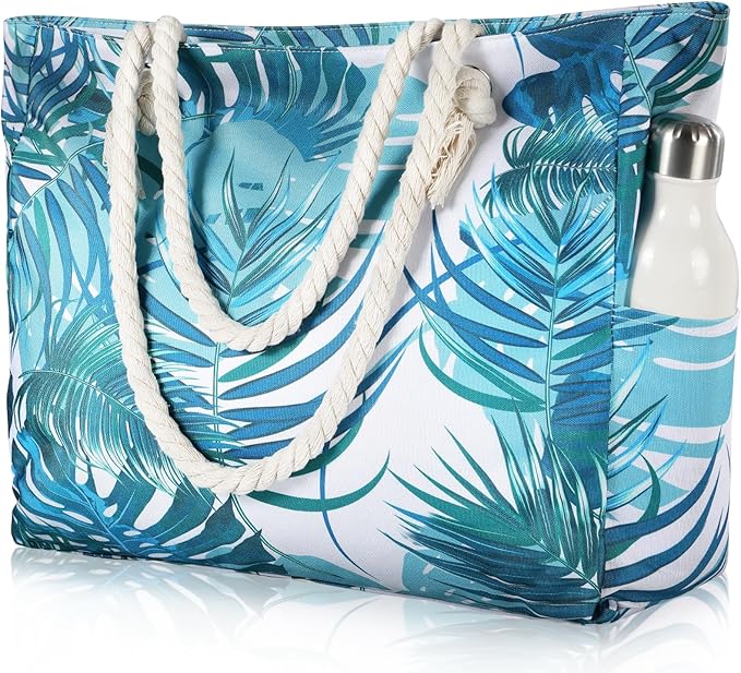 Clothirily Beach Bag for Women, Large Beach Tote Bag Waterproof with Zipper | Large Capacity Swim Pool Bag, Inner Pockets, Sandproof Foldable Beach Tote for Travel Essentials by Clothirily