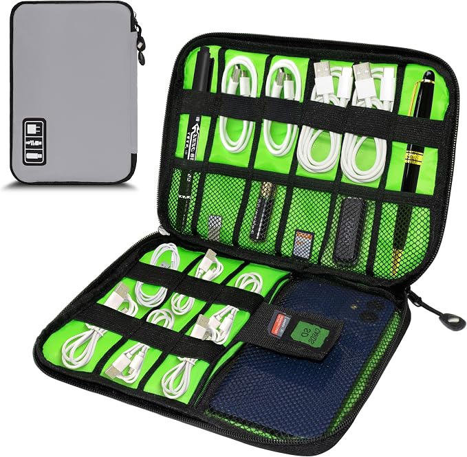 Electronics Organizer,Travel Cord Organizer Pouch,Cable Organizer Bags | Travel Electronic Accessories Storage Case for Cables, Cords, Charger, Phone (Gray) by Miavers