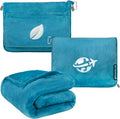 PAVILIA Travel Blanket and Pillow, Arms Opening Airplane Blankets for Adults, Compact Plane Blanket with Arm Hole 2-in-1 Bag for Flight Car Camping Fit in Luggage Backpack Traveler Gift, Teal Blue by PAVILIA