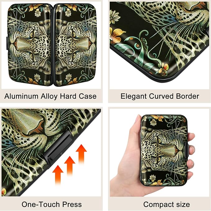 Mini RFID Aluminum Wallet Credit Cards Holder Business Card Case Metal ID Case for Men Women(Black Leopard) - Image 3