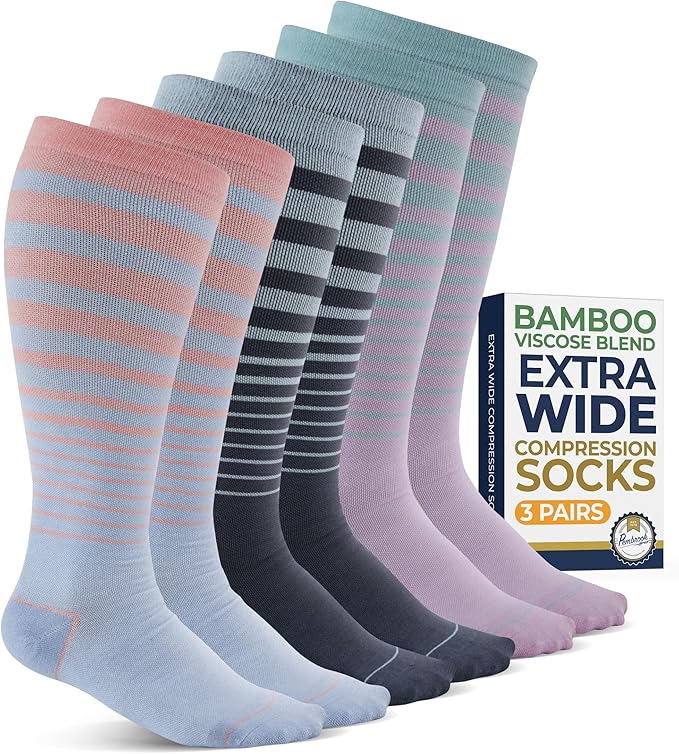 Pembrook 3 Pairs Plus Size Compression Socks Wide Calf - Bamboo Viscose Compression Socks for Women Wide Calf by Pembrook
