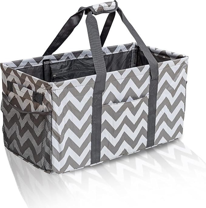 Extra Large Utility Tote Bag, Reusable Grocery Bags Foldable,Upgraded Metal Frame, With Sturdy Handles Reinforced Bottom Heavy Duty Oxford Fabric Moving Shopping Bags, Grey and White Ripples by JoyfolDay