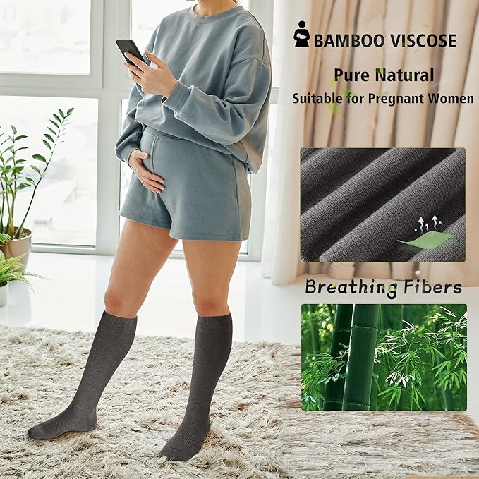 LEVSOX Viscose Made from Bamboo Compression Socks for Pregnant Women 20-30 mmHg Knee High Cute Mens Supports Socks for Travel - Image 5