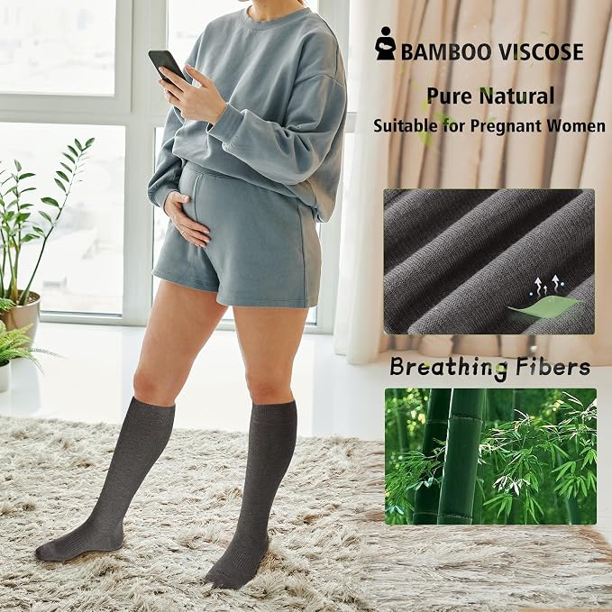 LEVSOX Viscose Made from Bamboo Compression Socks for Pregnant Women 20-30 mmHg Knee High Cute Mens Supports Socks for Travel - Image 5