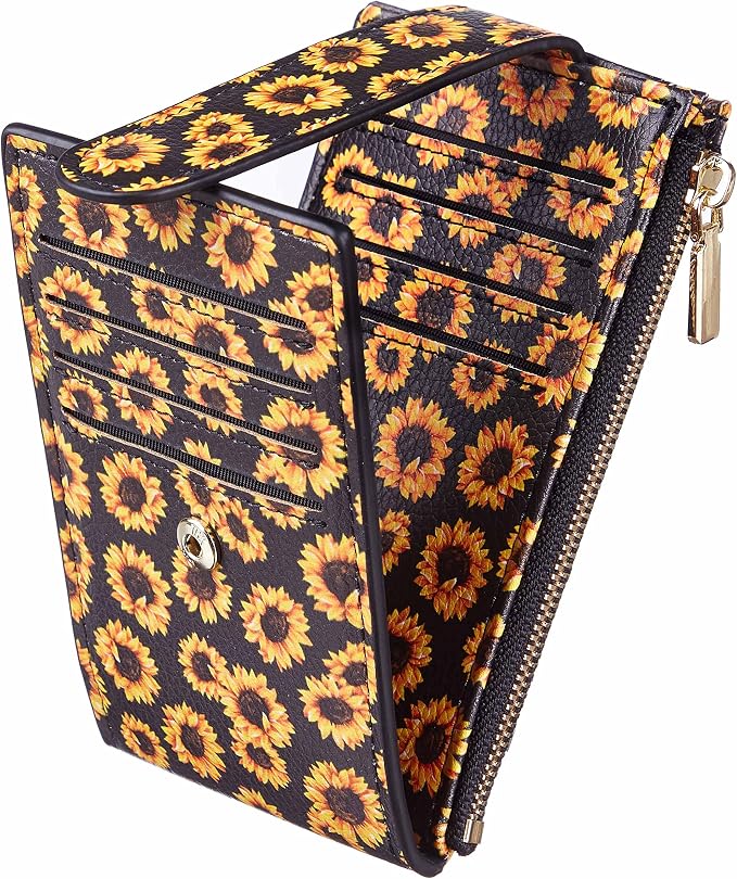 Chelmon Women's RFID Slim Card Holder Wallet | Thin Bifold Multi Card Case with Zipper Coin Pocket Purse for Women(Sunflower) by Chelmon