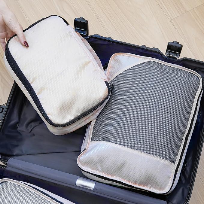 Toncoke 8-Piece Packing Cubes for Travel, 2026 Upgraded Durable Zippers & Reinforced Mesh, Complete Luggage Organizer Set with Shoe/Toiletry/Laundry Bags, 4 Sizes for Suitcase, Men Women, (Beige) - Image 8
