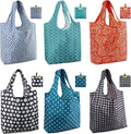 BeeGreen Geometry Reusable Shopping Bags Cute Grocery Bag 6 Pack, Christmas Gift Bags Heavy-Duty Foldable Shopping Totes for Supermarket, Work & Travel, Large Washable Polyester Tote Bag with Handles by BeeGreen