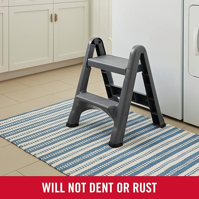 Rubbermaid Two-Step Folding Foot Stool 14-Inch High Gray 300-Pound Capacity Small Step Stool for Adults/Kids for Use in Library/Kitchen/Bathroom/Garage/Closet - Image 5