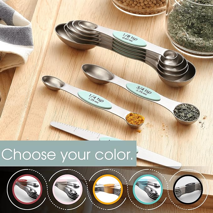 Spring Chef Stainless Steel 8 Magnetic Measuring Spoons Set, 2 Pack, Mint | Dual Sided Metal Teaspoon & Tablespoon Measuring Spoons with Leveler for Dry & Liquid Ingredients, Nesting, Dishwasher Safe - Image 6