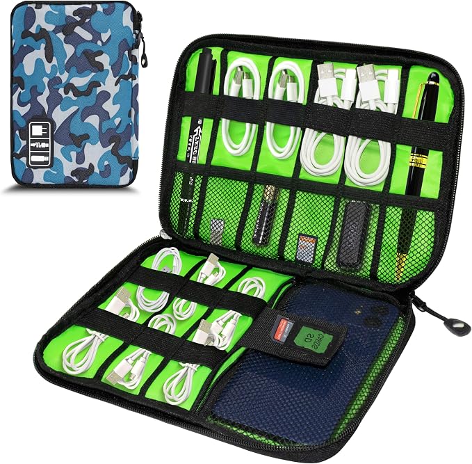 Electronics Organizer,Travel Cord Organizer Pouch,Cable Organizer Bags | Travel Electronic Accessories Storage Case for Cables, Cords, Charger, Phone (Camo Blue) by Miavers