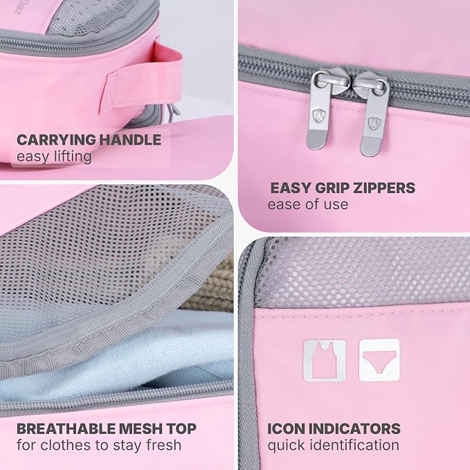 Traveler's Choice Cloverland Packing Cubes, 5-Piece Set, Pink - Image 4