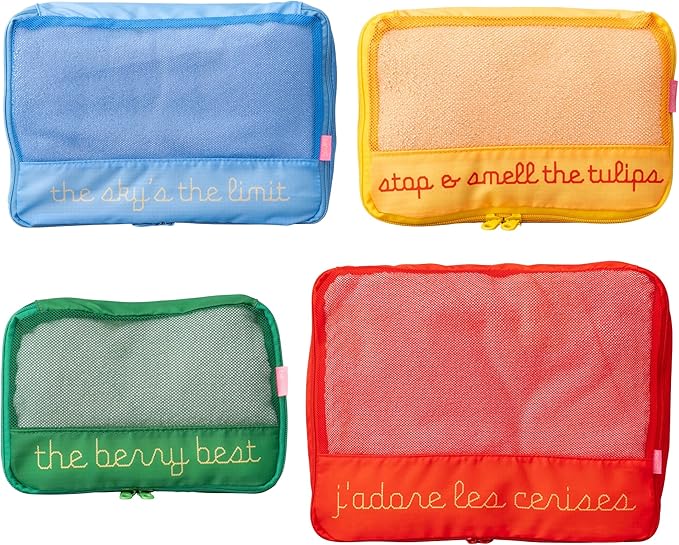 ban.do Packing Cube Set of 4, Colorblock Fruits | Polyester and Mesh Packing Organizers, Includes 4 Foldable Luggage Packer Bags in Various Sizes with Quote/Fruit Designs by bando