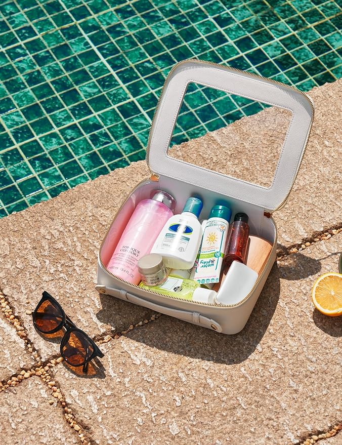 Clear Makeup Case White Toiletry Bag Travel Large Clear Cosmetic Bag with Zipper, Big Make Up Bag Organizer Women Traveling TSA Approved Transparent Bag Car for Essentials | Structured Mahjong Tile Bag with Zipper and Handle, Big Long-trip Cosmetic Cas... - Image 5