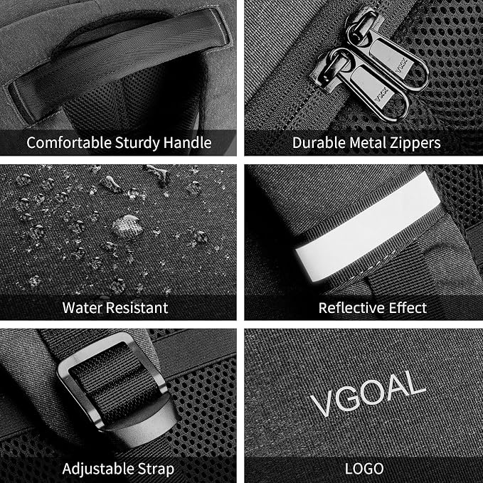 VGOAL Travel Backpack 17 inch Anti Theft Laptop Bag for Men Women | Durable WaterProof,USB Charging Port,Combination Lock,50L Lightweight Large,Carry on Business Backpack,Grey - Image 5