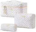 HBselect Quilted Makeup Bag, 3Pcs Cotton Large Travel Makeup Bags Organizer | Cute Floral Make up Bag Cosmetic Bag Toiletry Bag for Women Girls, Makeup Pouch for Skincare, Brushes & Travel Essentials by HBselect