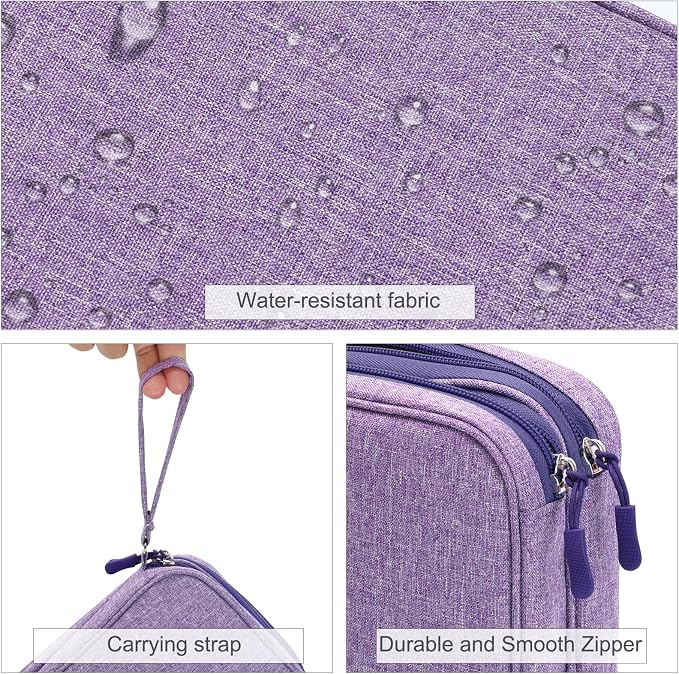 FYY Electronic Organizer, Travel Tech Pouch Bag, Large, Dark Purple | Wrist Strap, Waterproof, Double Layers Portable Electronics Travel Carrying Case for Cord, Charger, Daily Business Trips Use - Image 4