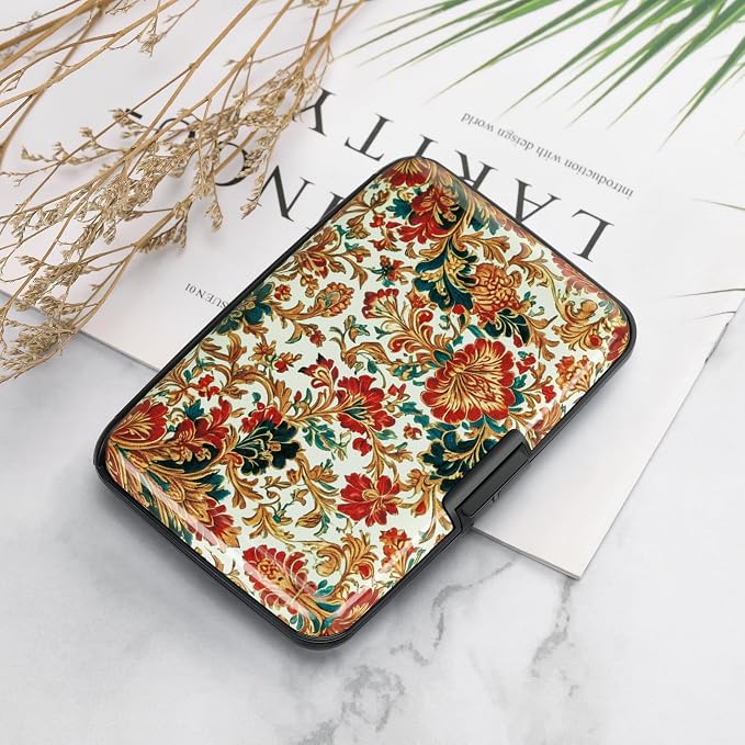 RFID Aluminum Wallet Credit Card Protector Case Holder for Men Women | Mini RFID Aluminum Wallet Credit Cards Holder Business Card Case Metal ID Case for Men Women(Carpet Pattern) - Image 7