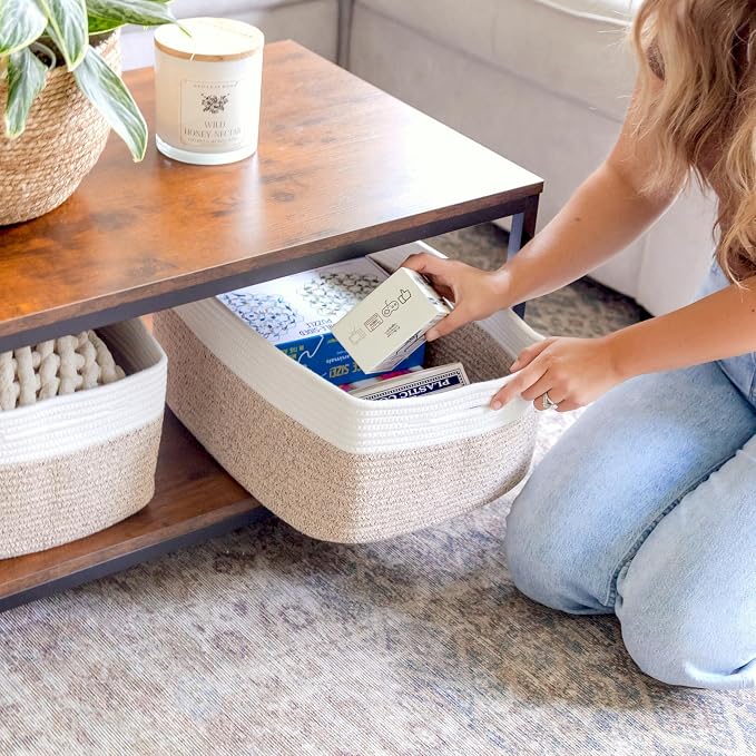 NaturalCozy Storage Baskets 16.8”x13”x7.6” Cotton Rope Woven Baskets for Organizing 3-Pack | Toy Storage Bins | Basket for Shelves, Laundry, Blanket, Clothes, Closet, Kitchen, Bathroom, Gifts - Image 4
