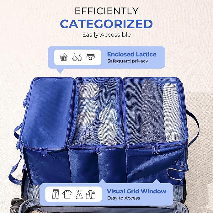 GRANNY SAYS Hanging Packing Cubes, Large Hanging Suitcase Organizers, Blue | Portable Suitcase Organizer, Travel Packing Organizers, Compression Luggage Bags for Clothes, Carry on Closet Suitcase - Image 4