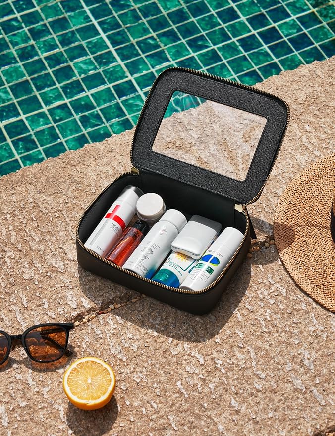 Clear Makeup Bag with Zipper, Women Travel Toilrty Bag Black Medium | Structured Clear Cosmetic Case, Car Essential Organizer Bag, Waterproof PU Leather, Dual Zipper, Wide Opening and Compact - Image 6