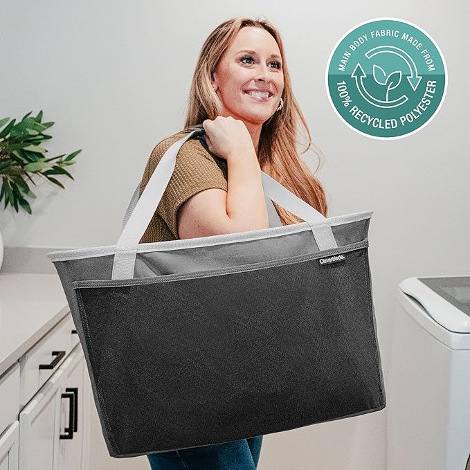 CleverMade EcoBasket Collapsible Grocery Tote, 30L Structured Tote Bag | Load Groceries Without the Bag Collapsing | The Structured Frame Stays Open, Then Folds to 1 Inch for Compact Trunk Storage - Image 7