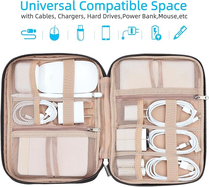 NISHEL Travel Cord Organizer, Electronic Cable Accessories Storage Bag | Bag for chargers, cables, phones, hard drives, USB devices and SD cards, ideal for travel and daily use,Black - Image 2