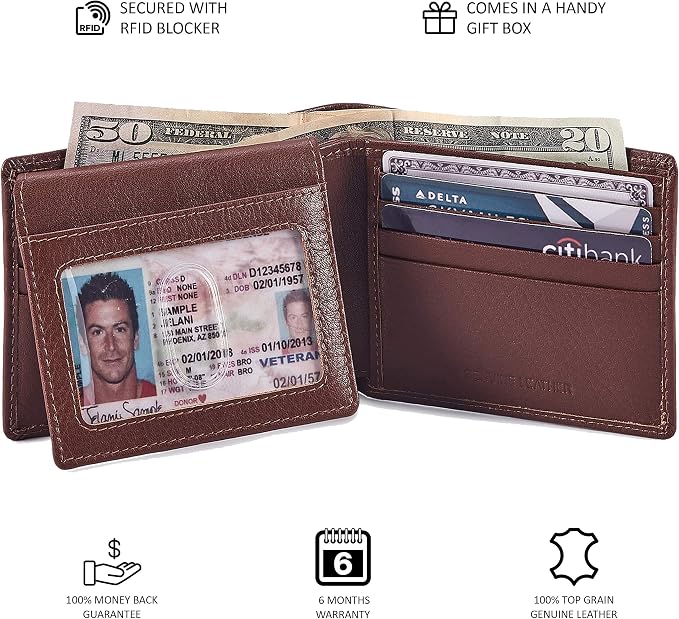 Wallet for Men Slim RFID Blocking Leather Bifold Minimalist 2 ID Windows Gift Box Carteras Para Hombres (NAPA, TAN) - Image 5