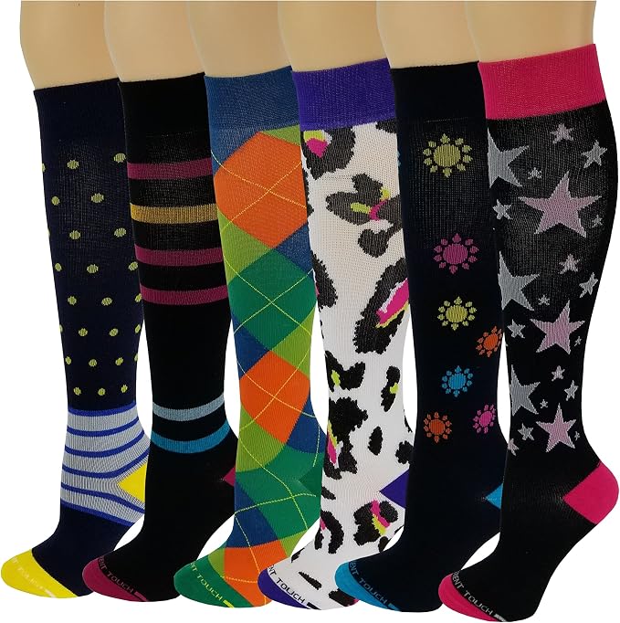 Different Touch 6 Pairs Pack Women Travelers, Anti-Fatigue, Graduated Compression Knee High Socks 9-11 by DifferentTouch