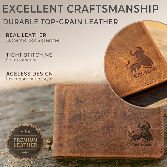 BULL GUARD Expedition Series Bifold Leather Wallet for Men RFID Blocking, Top Grain Cowhide, Flip-Up ID Window, Compact & Durable Everyday Carry Wallet for Travel, Work & Outdoors, Ready to Gift - Image 8