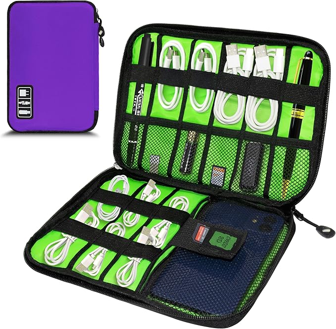 Electronics Organizer,Travel Cord Organizer Pouch,Cable Organizer Bags | Travel Electronic Accessories Storage Case for Cables, Cords, Charger, Phone (Purple) by Miavers