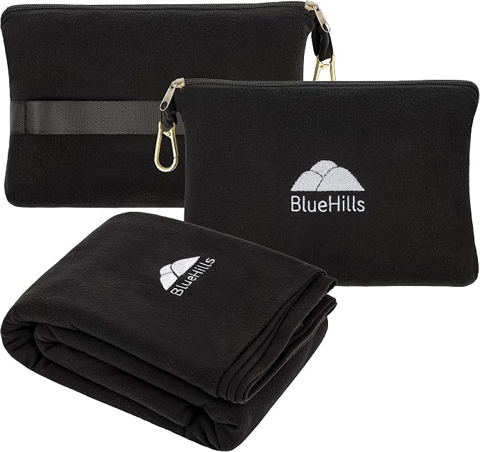 BlueHills Ultra Compact and Compact Light Travel Blankets for Two Value Pack Set of 2 – Airplane Travel Essentials Soft Flight Trips Throw in Portable Cases for Car Plane Travel Gifts – Black - Image 7