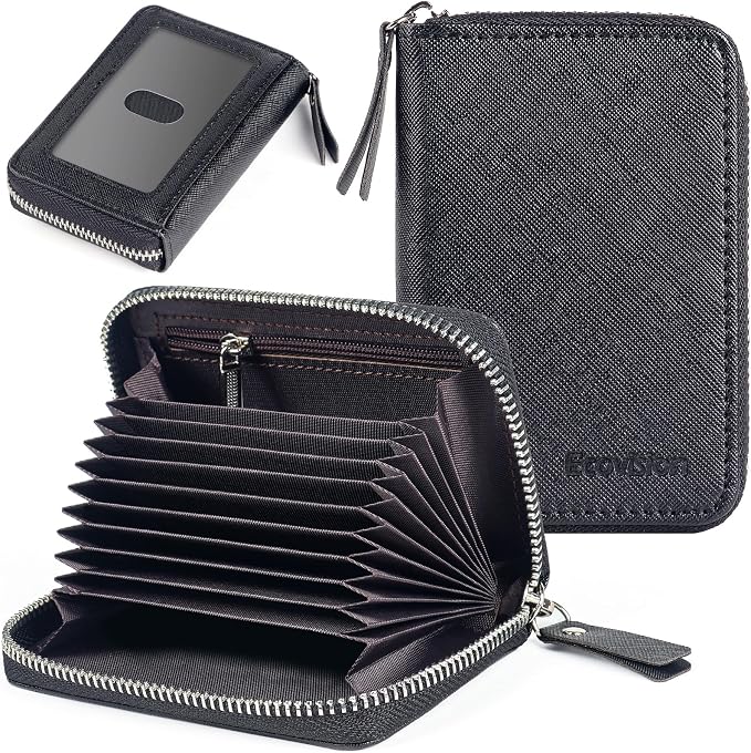 Credit Card Wallet, RFID Card Case Wallet, Zipper Card Cases Holder for Men Women, RFID Blocking, KeyChain Wallet, Compact Size Card Organizer Case for Women by Ecovision