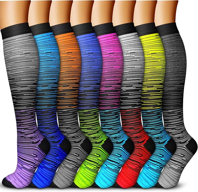 QUXIANG Copper Compression Socks for Women & Men Circulation (8 Pairs) - Best for Running Athletic Cycling - 15-20 mmHg by QUXIANG