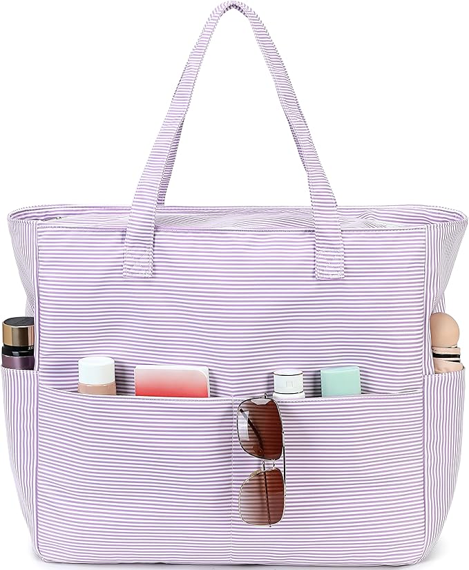 LEDAOU Large Beach Bag for Women, Waterproof Sandproof Tote Bag with Zipper | 36L Pool and Swim bag with Zipper, Wet/Dry pocket and 7 Pockets for Beach Days, Cruises, Vacations and Family travel by LEDAOU