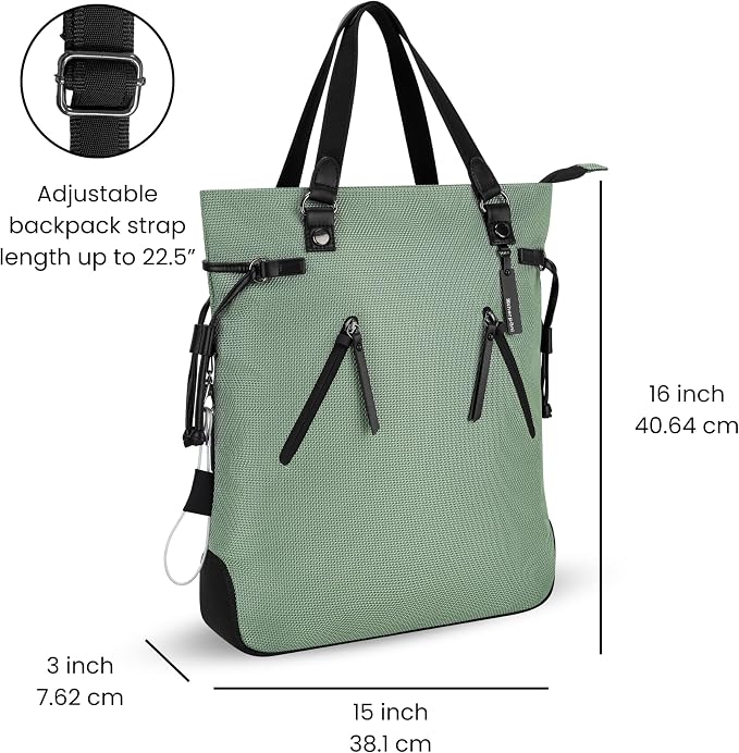 Sherpani Tempest, Anti Theft Convertible Backpack Tote, 14L Travel Backpack, Travel Gifts for Women, Handbags, RFID Protection, Metal Hardware, Fits 15” Laptop (No Sleeve) (Aloe Mist Signature) - Image 3