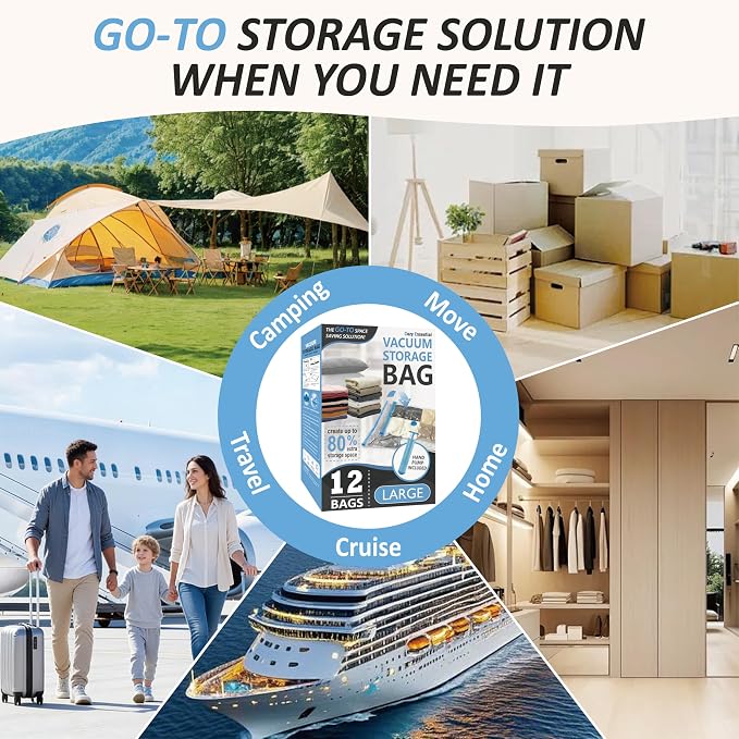 Cozy Essential Vacuum Storage Bags, 80% Compression Vacuum Seal Space Saver Plastic Packaging Bags for Clothes, Blankets, Pillow, Bedding, Comforters, Sealer Clothing Storage,12 Large - Image 8