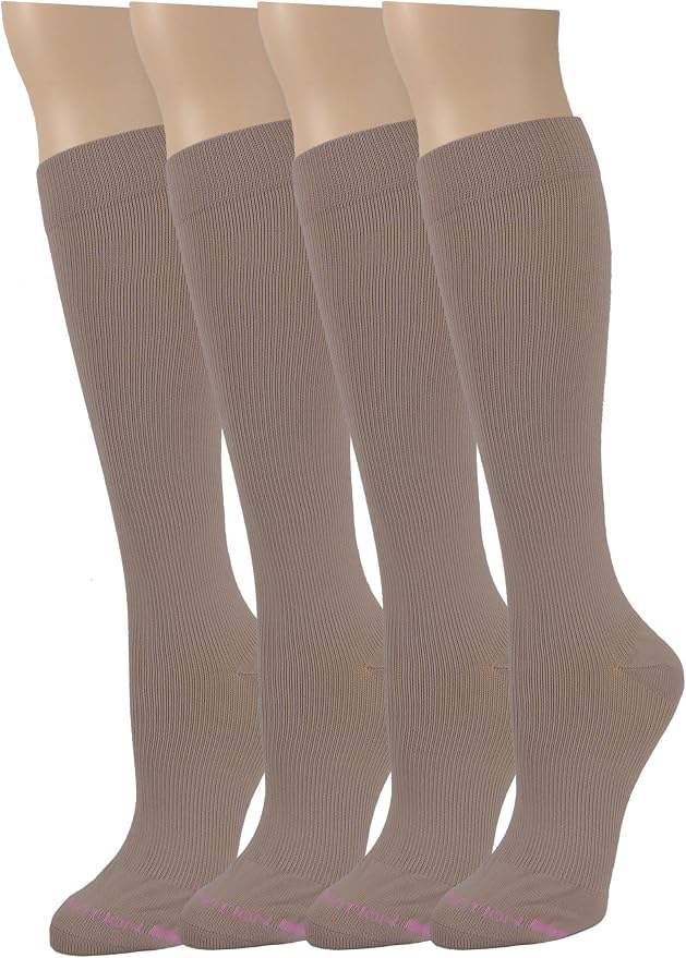Dr. Motion 4 Pairs Graduated Compression Knee-hi Women's Socks (Beige) by Dr.+Motion