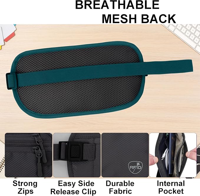 Money Belt, Hidden Travel Wallet for Passport, RFID Blocking Passport Pouch, Undercover Fanny Pack(Green) - Image 6