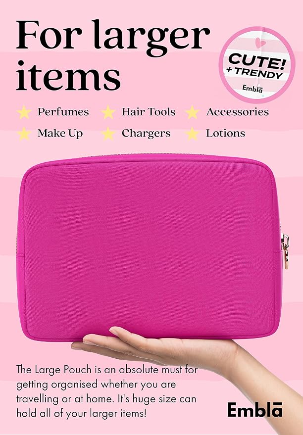 Embla Large Makeup Bag and Waterproof Nylon Travel Toiletry Bag, Large Capacity Cosmetic Zipper Pouch, Fuchsia Pink - Image 3