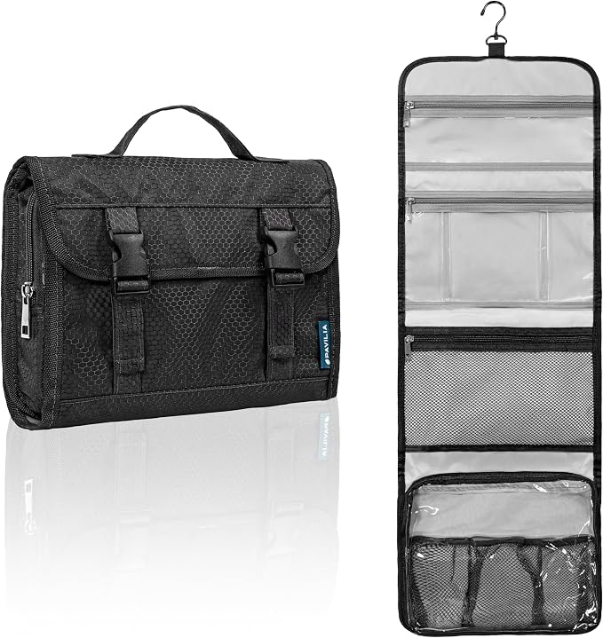 PAVILIA Travel Hanging Toiletry Bag for Women Men, Large Capacity Makeup Bag Kit, Waterproof Cosmetic Storage Organizer Case for Bathroom Shower by PAVILIA