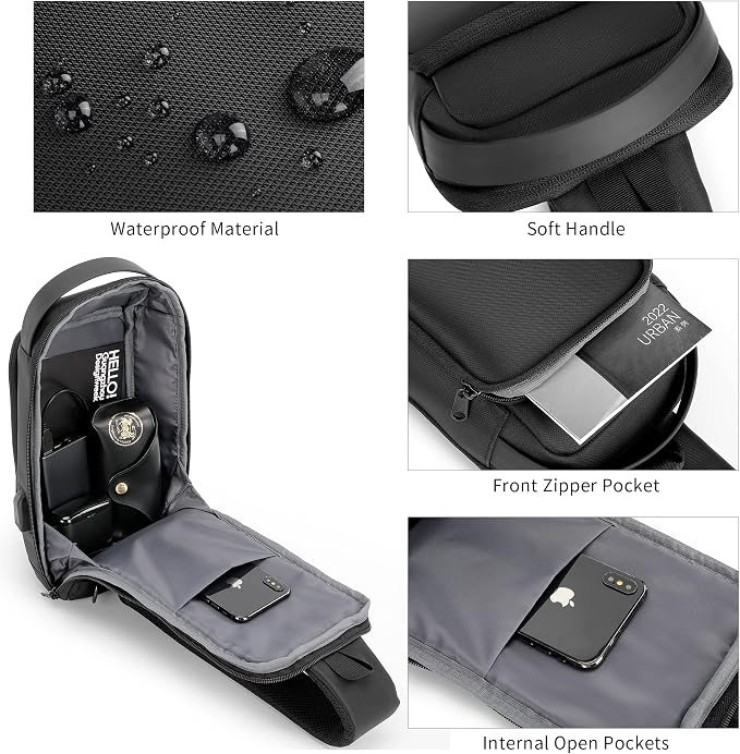 VGOAL Sling Crossbody Bag Anti-Theft Chest Shoulder Backpack for Men | Waterproof,Combination Lock,USB Charge Port,Minimalist,Fits 9.7 inch Ipad,Casual,Suitable for Business,Travel,Cycling - Image 6