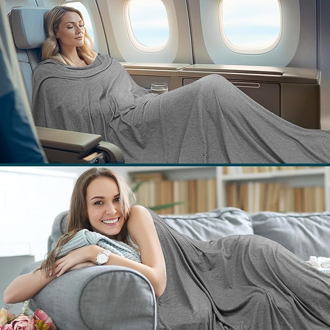 PAVILIA Travel Blanket Airplane Compact with Bag Lightweight, Gray | Soft Fleece Plane Long Flights, Camping Road Trips, Packable Traveler Gift Essentials with Luggage Backpack Strap, 65x40 - Image 6