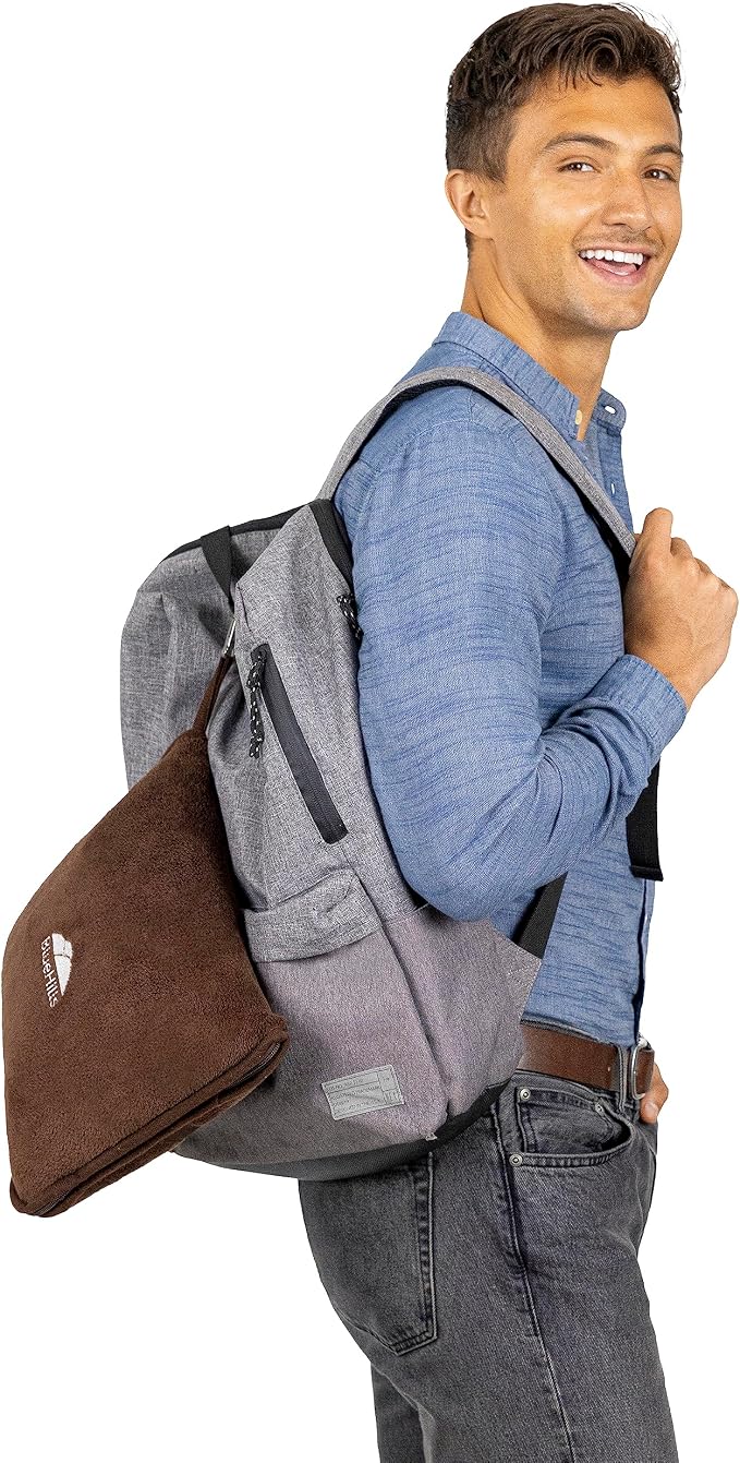 BlueHills Premium Soft Travel Blanket Pillow Air Plane Essentials - Brown | Travel Pillow/Blanket, Portable Flight Throw in Soft Bag Pillowcase, Lightweight Comfort, Luggage Strap, Airplane Essentials - Image 7