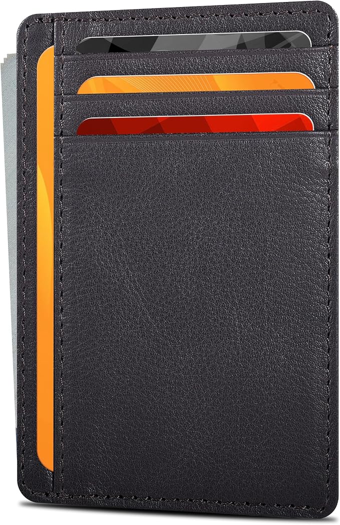 Leather Slim Minimalist RFID Blocking Front Pocket Wallet, Nappa Brown by OakLeathers