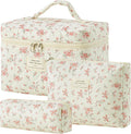 HBselect Quilted Makeup Bag, 3Pcs Cotton Large Travel Makeup Bags Organizer | Cute Floral Make up Bag Cosmetic Bag Toiletry Bag for Women Girls, Makeup Pouch for Skincare, Brushes & Travel Essentials by HBselect