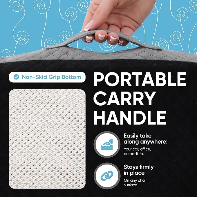 Large Seat Cushion (19” x 17” x 3”) Memory Foam for Office Chair, Wheelchair Cushions, Floor Pillow | Cushion Back Pain Coccyx Pain Relief | Plush Velvet Cover with Carry Handle - Image 6