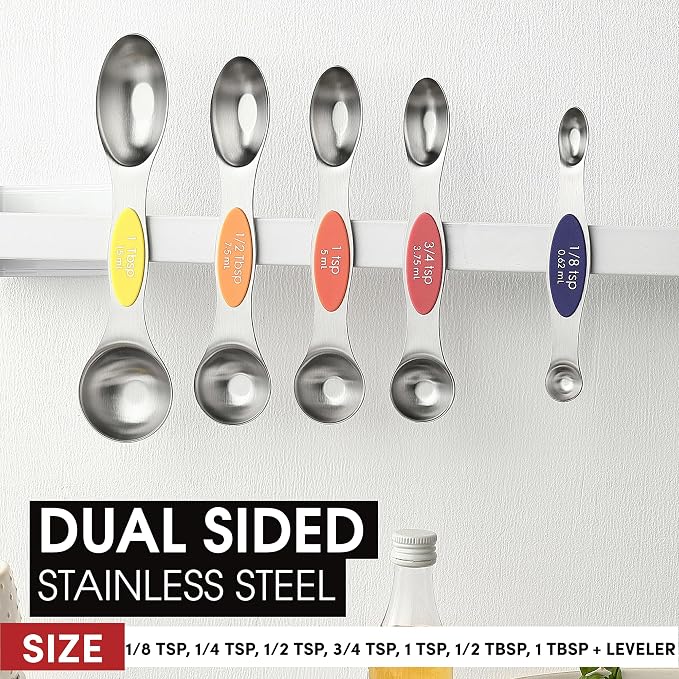 Spring Chef Stainless Steel 8 Magnetic Measuring Spoons, Mountain Sunrise | Nesting Metal Teaspoon & Tablespoon Measuring Spoons with Leveler for Dry & Liquid Ingredients, Dual Sided, Dishwasher Safe - Image 3